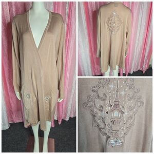 Disney Princess Mauve Embroidered Open Long Knit Cardigan Size XL